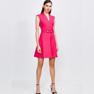 Karen Millen Forever Cinch Waist Cap A-Line Dress In Pink NWT Size US 10, UK 14